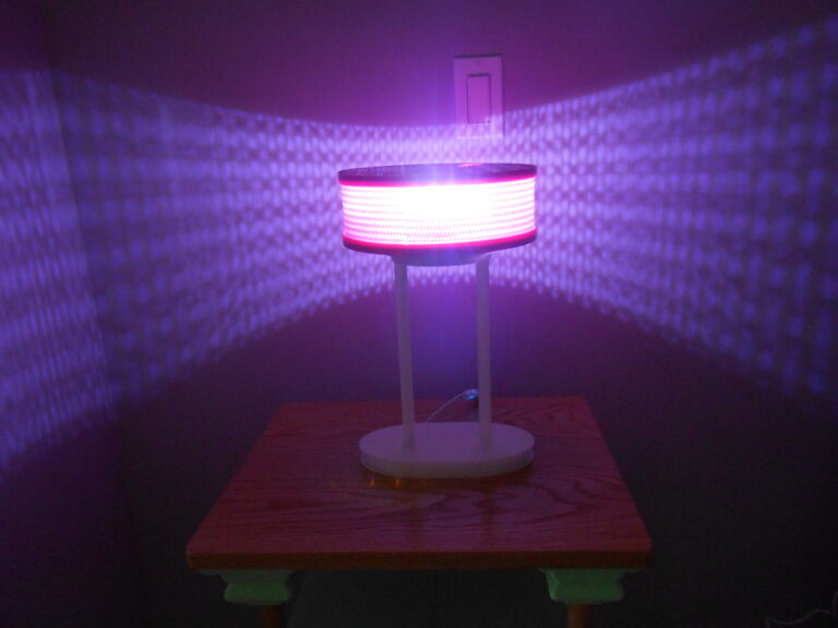 Empty Filament Spool Lamp with light on.
